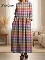 Women's Retro Color Gradient Stripes Print Pocket Cotton Dress