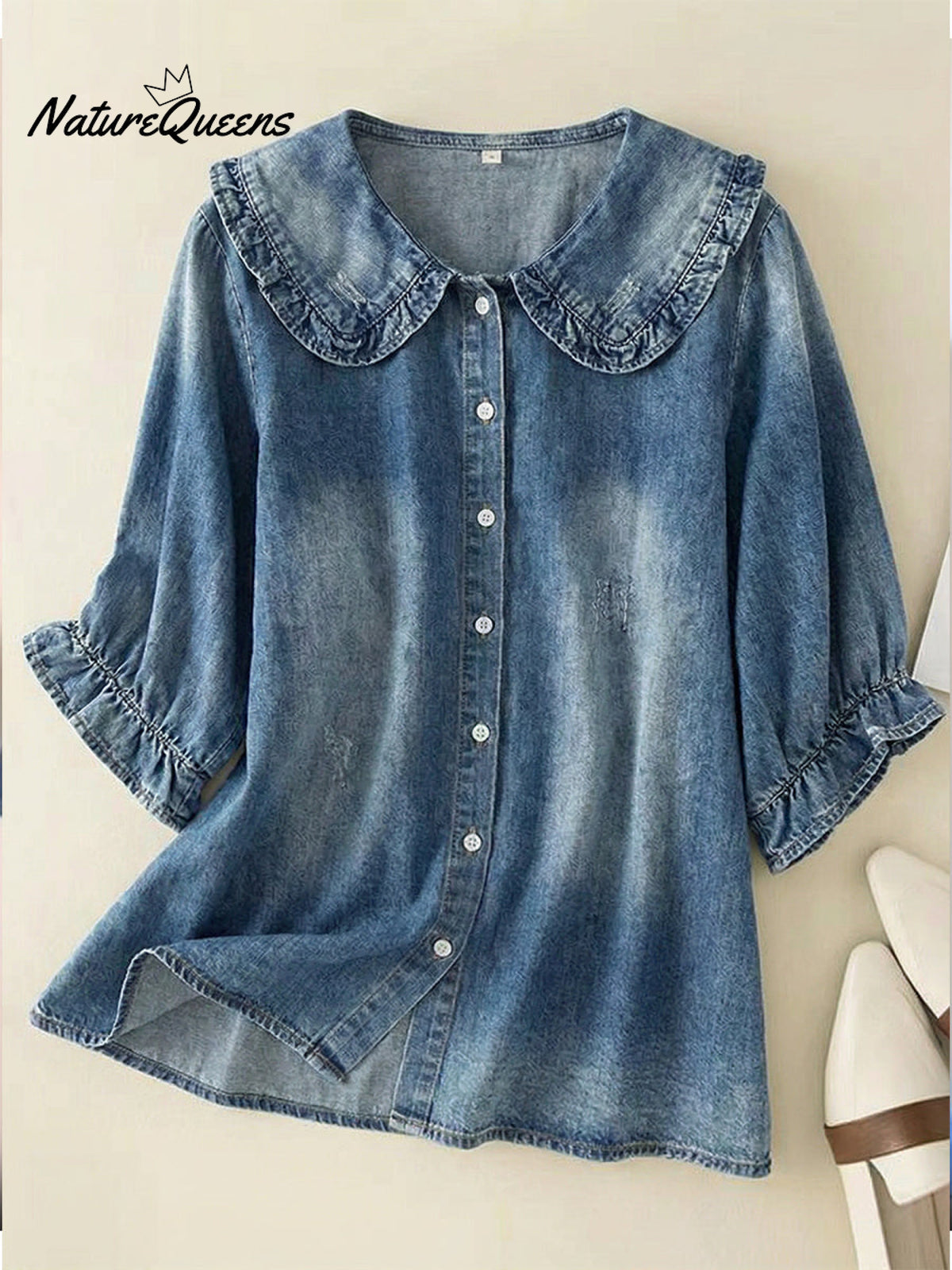 Women's Peter Pan Collar Denim Cotton Shirt