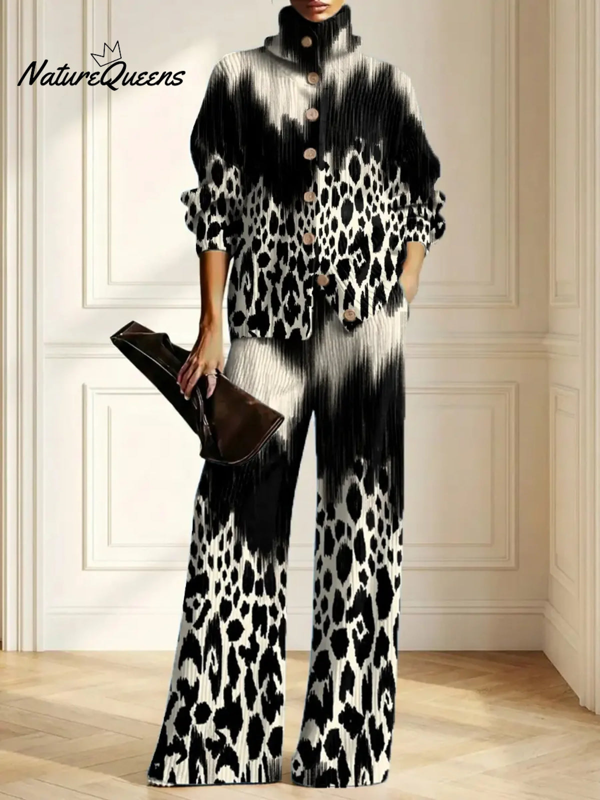 Women's Abstract Pattern Art Print Casual Cotton Knitted Suits