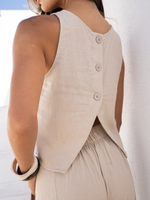 Casual Cozy Back Button Design Linen And Cotton Two-piece Set