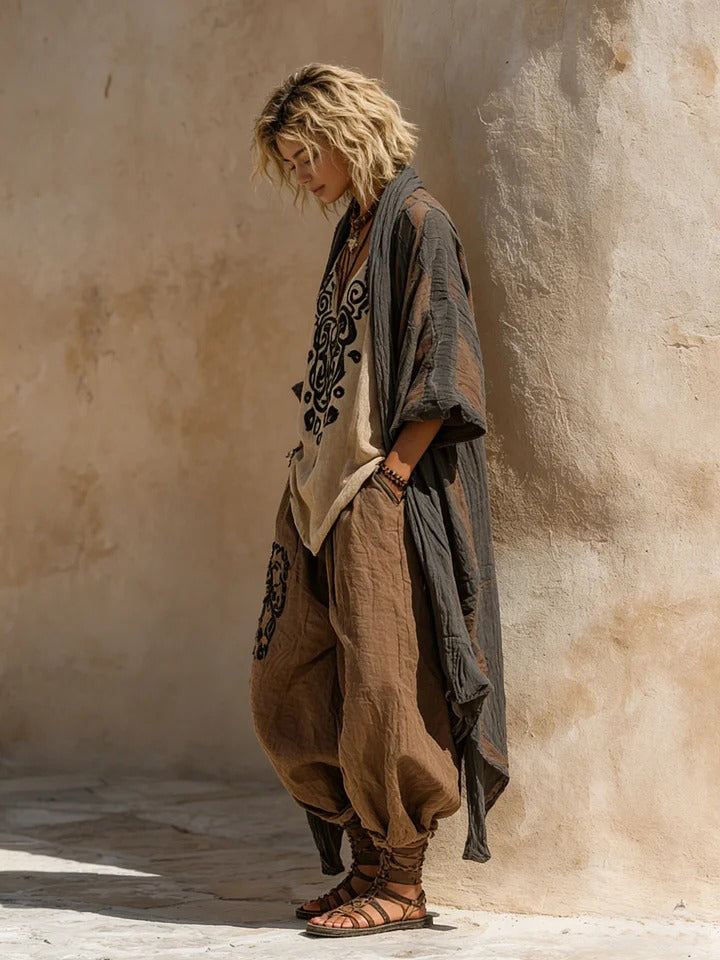 Boho Casual Loose Linen Cotton Three-piece Set