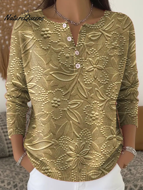 Women's Floral Pattern Art Print Buttoned Cardigan Sweater