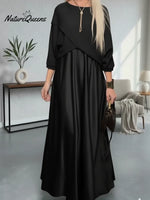 Elegant Cozy Knit Top And Satin Dress Two-piece Set