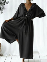Casual Ruffled Collar Loose Denim Jumpsuit