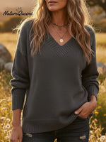 Cozy Casual V-neck Solid Color Sweater