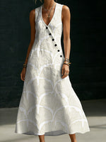 Women's Elegant Ginkgo Leaf Decorative Pattern Minimalist And Cozy Button-up Dress