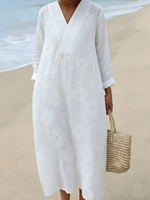 Cozy Romantic Floral Embroidered Cotton Dress