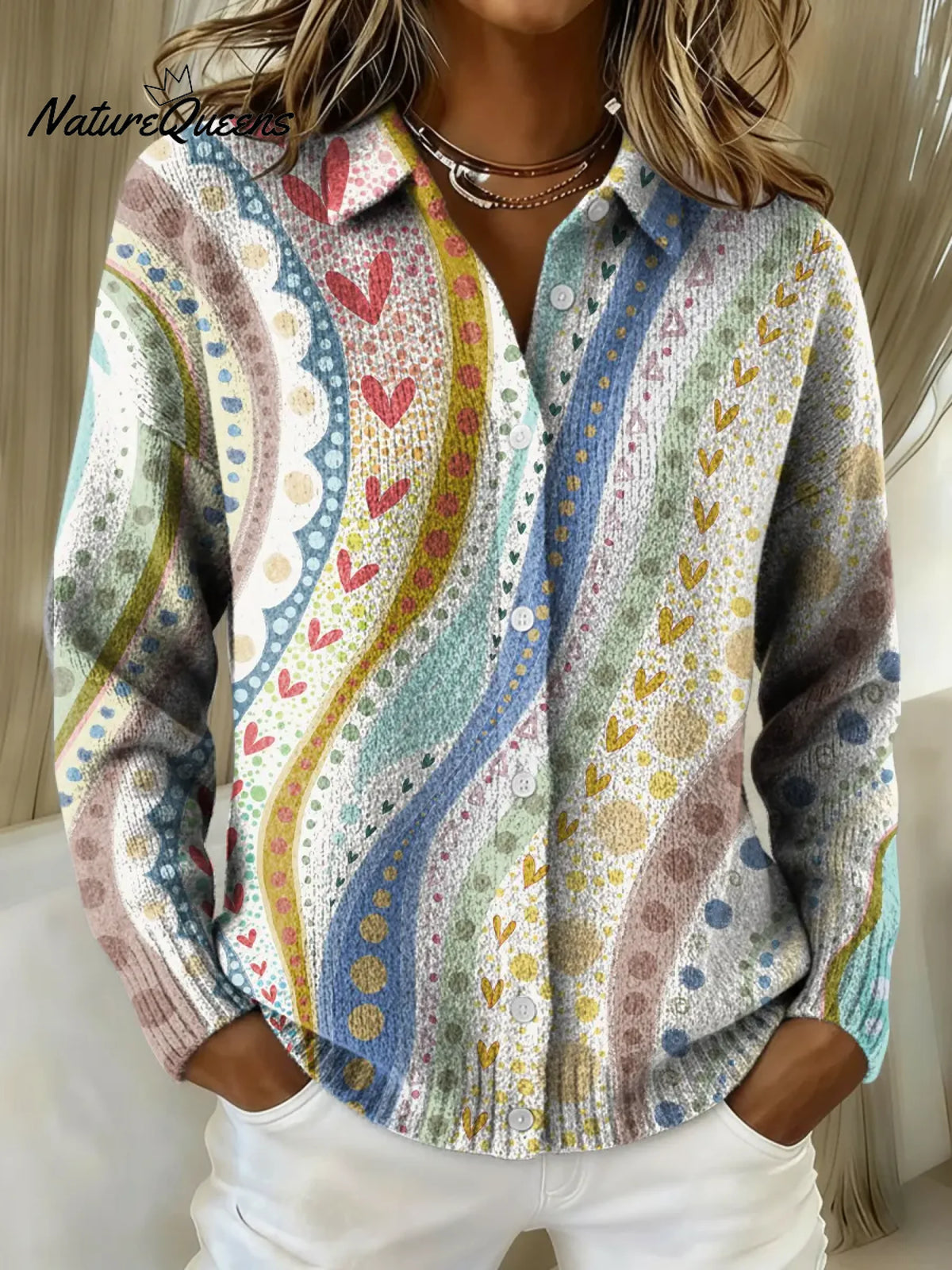 Women's Vintage Stripe Printed Collared Sweater