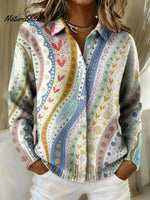 Women's Vintage Stripe Printed Collared Sweater