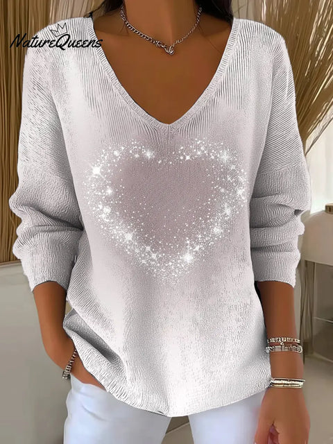 Women's Sparkling Heart-shaped Casual Pullover Sweater