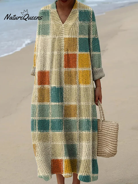 Women's Geometric Pattern Art Print Casual Cotton Knitted Dress