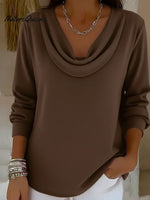 Cozy Cowl Collar Solid Color Stretch Sweater Top