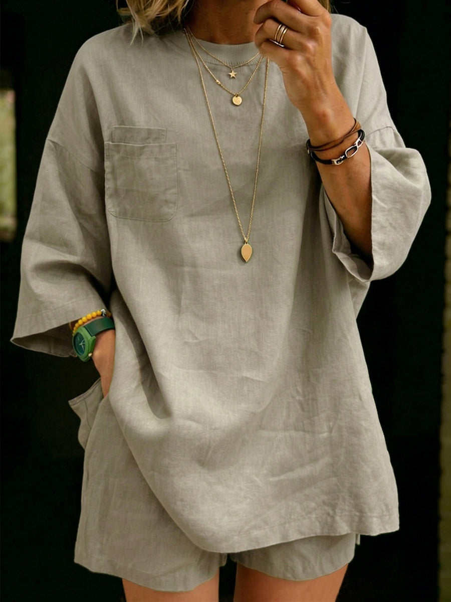 Cozy Loose-fit Cotton-linen Two-piece Set