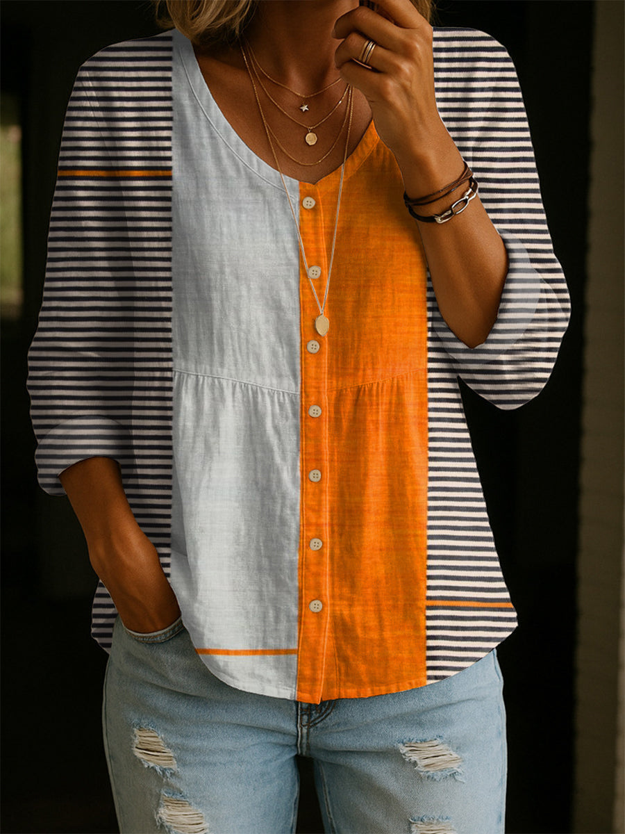 Women's Geometry Art Print Linen Cotton Shirt