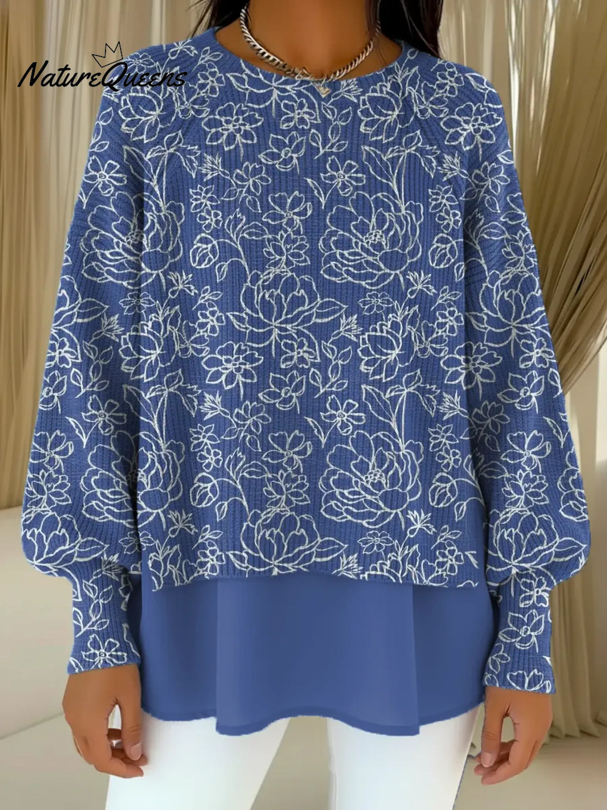 Women's Floral Pattern Art Print Casual Knitted Sweater