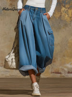 Women's Solid Color High-waisted Casual Wide-leg Jeans