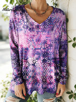 Women's Lovely Floral Flowers Pattern Art Print V-neck Casual Cotton T-shirt