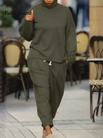 Women's Comfortable Casual Cotton Sweatshirt and Pants Two-Piece Set