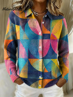 Women's Colorful Abstract Geometry Printed Collared Sweater