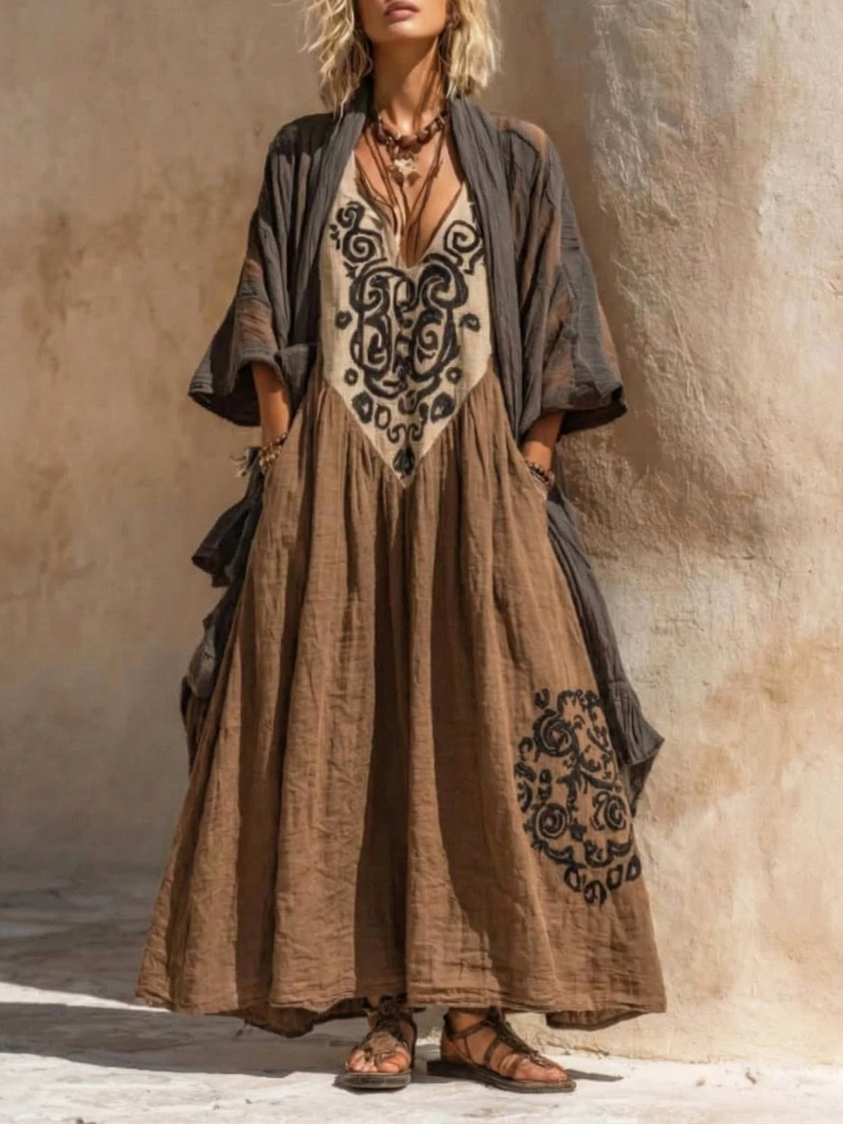 Boho Retro Loose Linen Cotton Two-piece Set