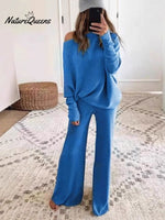 Women's Casual Solid Color Batwing Long-sleeve Two-piece Set