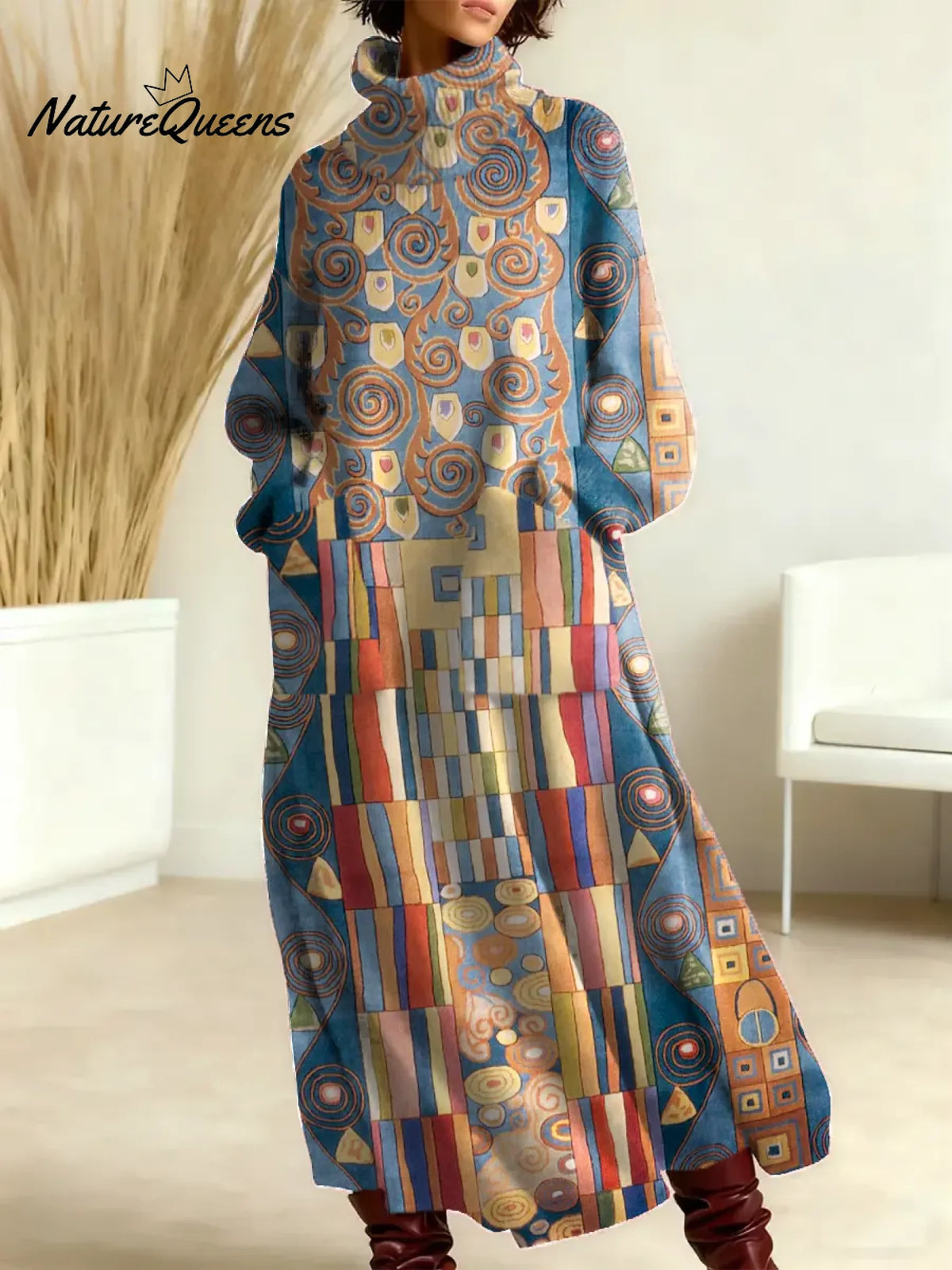 Women's Geometric Pattern Art Print Casual Cotton Knitted Dress