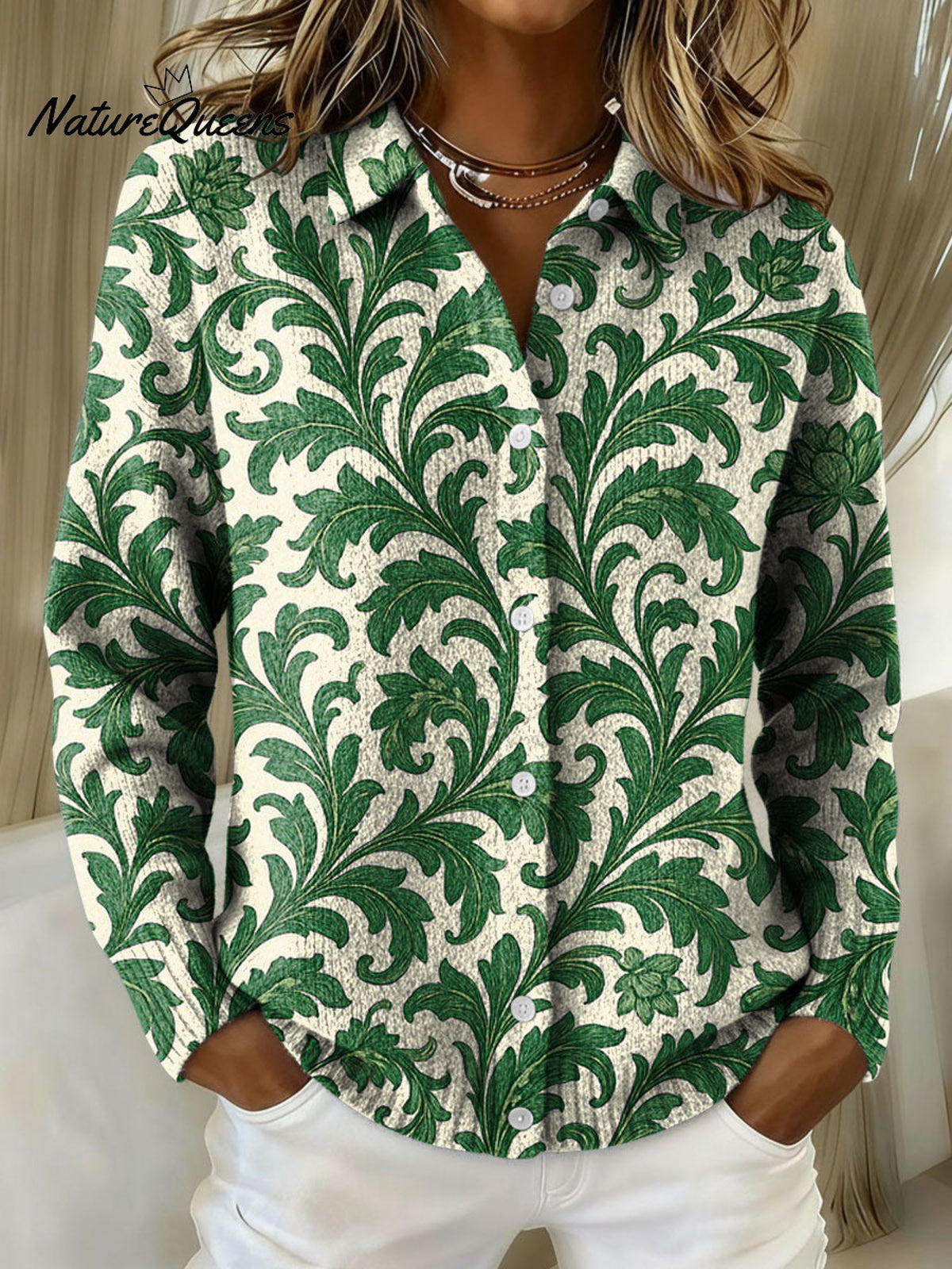 Women's Vintage Leaf Geometric Abstract Pattern Art Print Cowl Neck Sweater