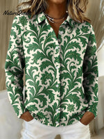 Women's Vintage Leaf Geometric Abstract Pattern Art Print Cowl Neck Sweater