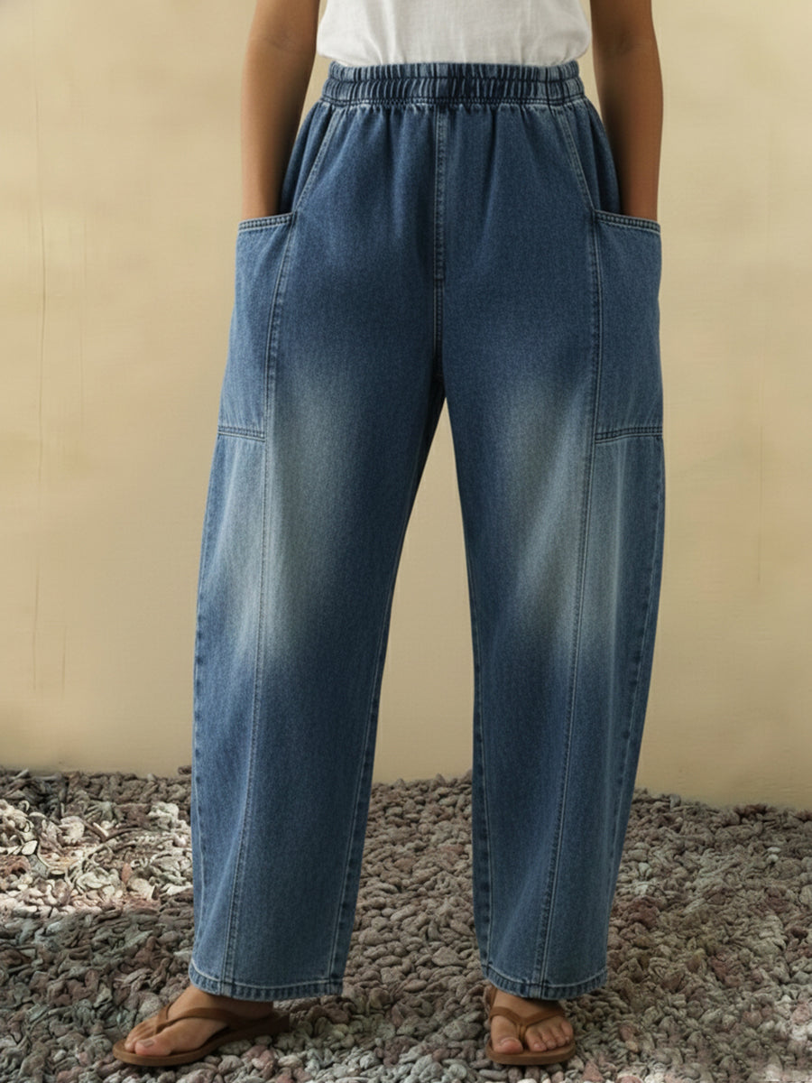 Casual Patch Pocket Loose-fitting Jeans