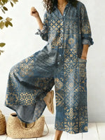 Women's Vintage Pattern Art Print Casual Cotton Jumpsuit