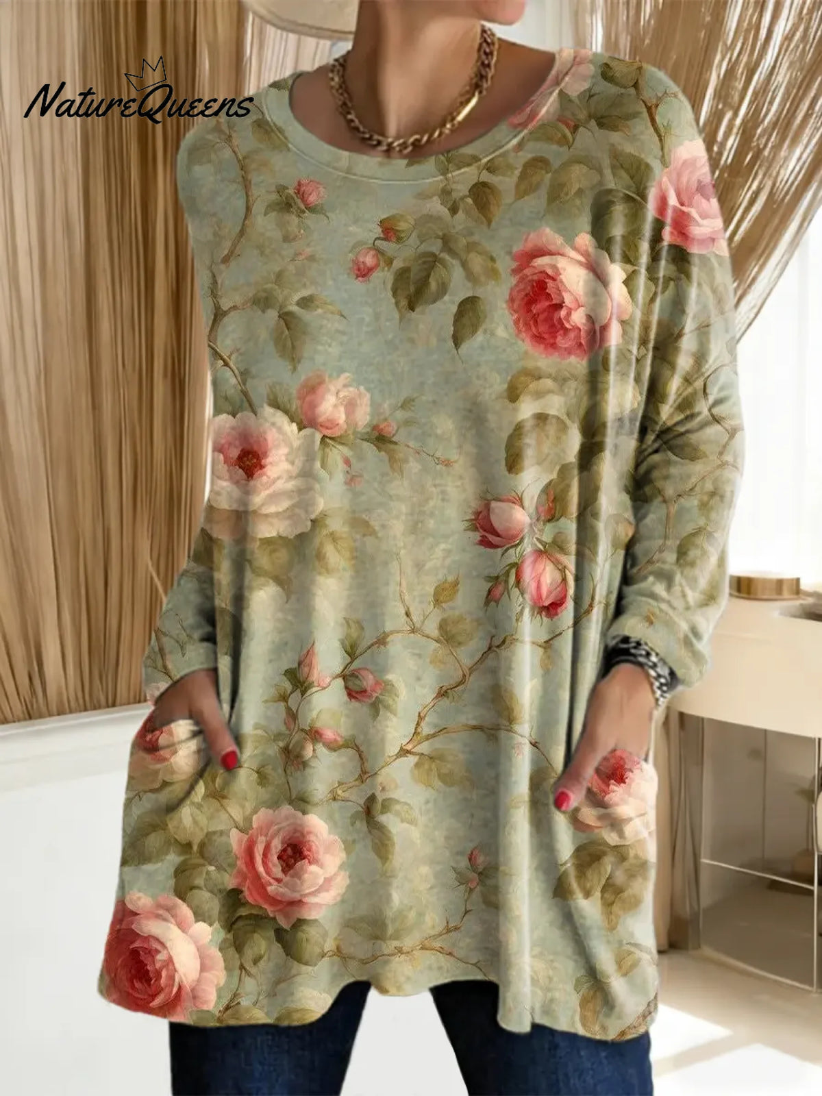 Women's Floral Pattern Art Print Casual Cotton T-shirt