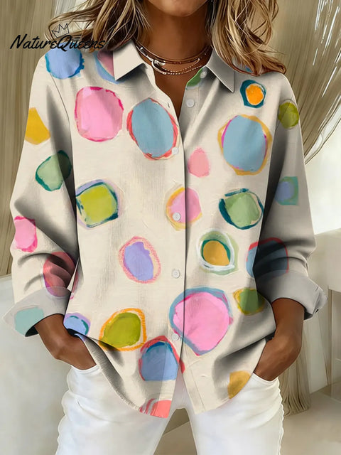 Women's Abstract Pattern Art Print Casual Cotton Shirt