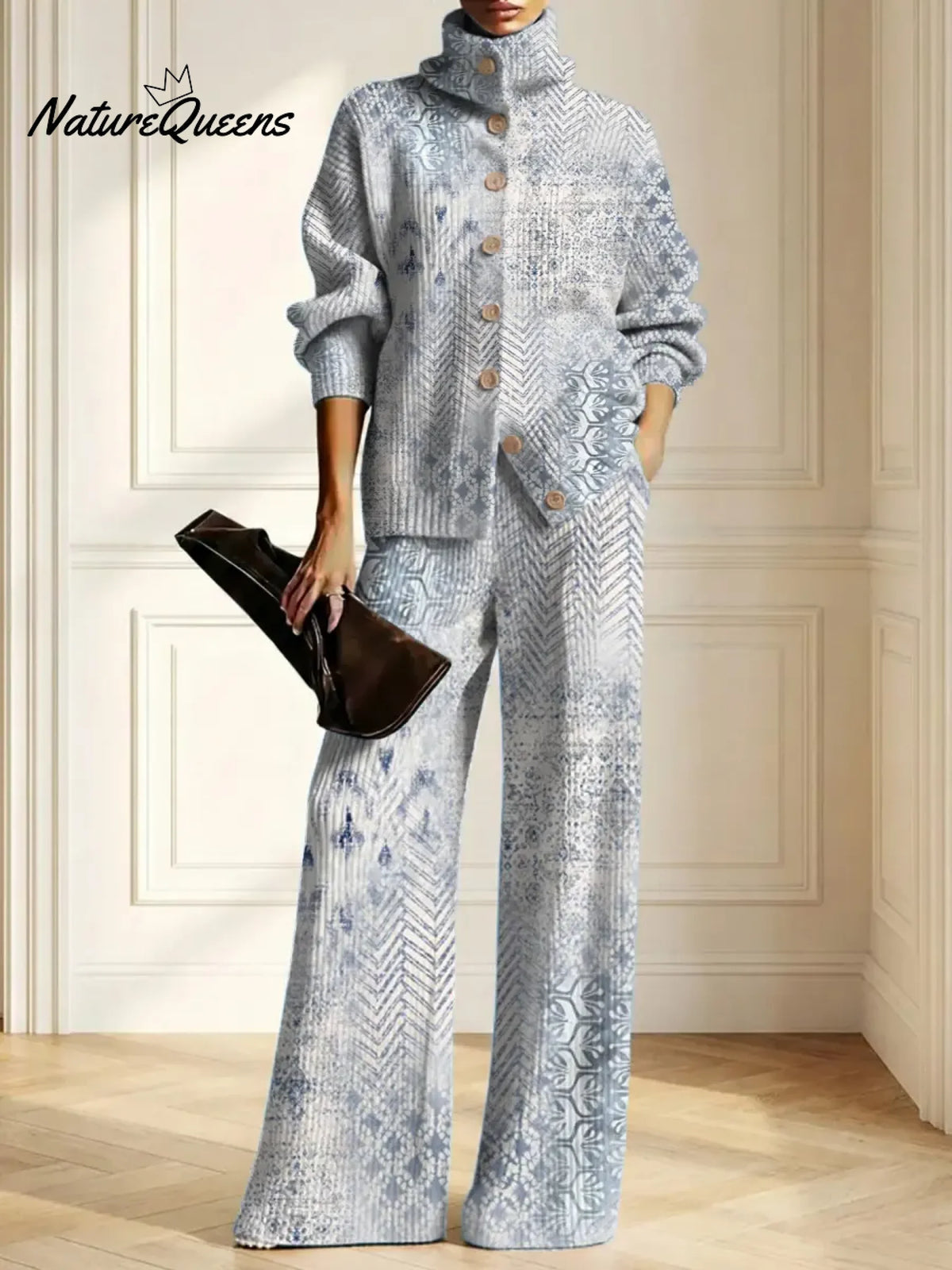 Women's Vintage Pattern Art Print Casual Cotton Knitted Suits
