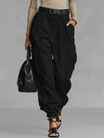 Women's Solid Color High-waisted Casual Loose Wide-leg Cargo Pants