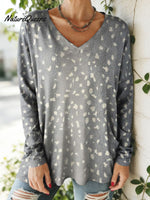 Women's Spotted Pattern Art Print V-neck Casual Cotton T-shirt