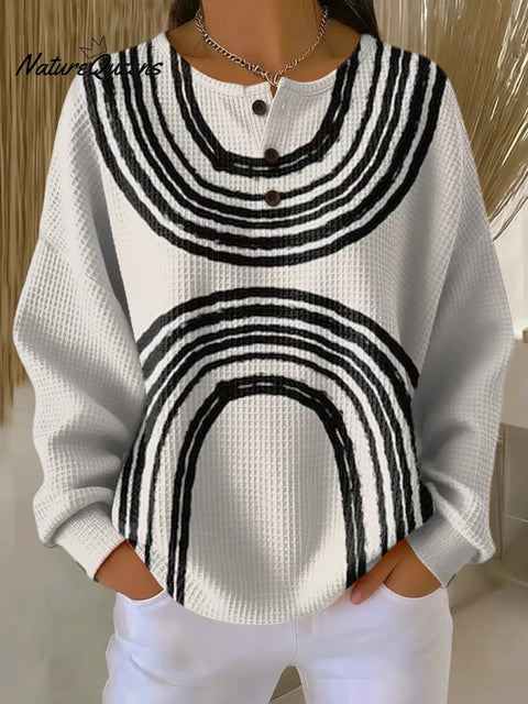 Women's Abstract Pattern Art Print Casual Waffle Sweatshirt