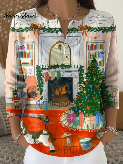 Women's Christmas Pattern Art Print Casual Cardigan Sweater