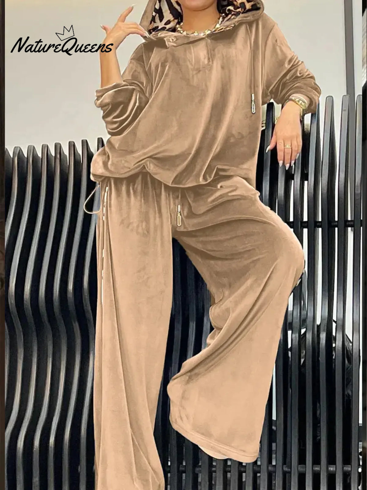 Women's Velvet Hooded Sweatshirt And Pants Two-piece Set