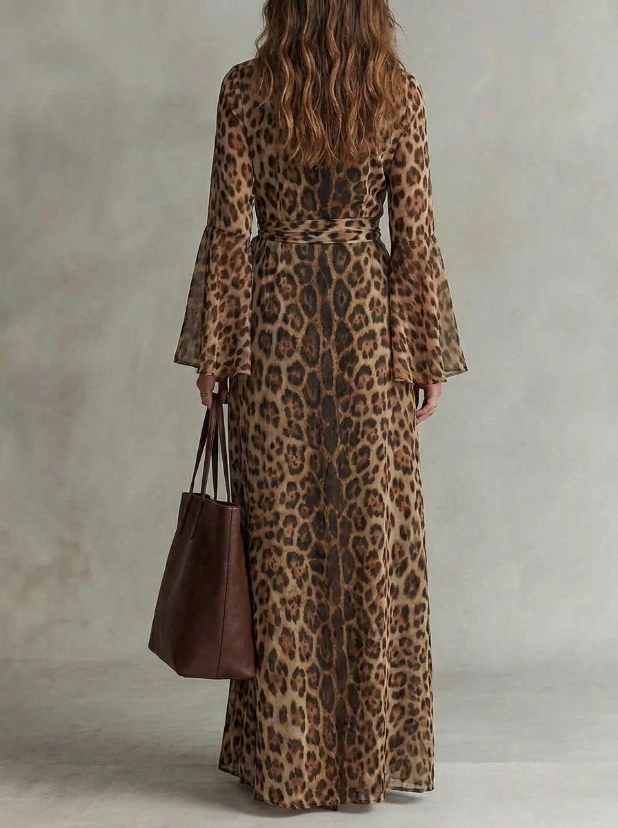 Women's Vintage Leopard-Print Chiffon Dress