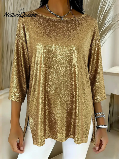 Women's Sparkly Christmas Round-neck Top