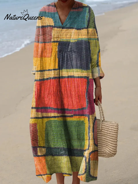 Women's Geometric Pattern Art Print Casual Cotton Dress