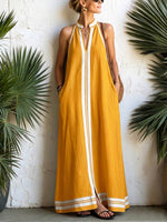 Women's Casual Loose Cotton-linen Dress — V-neck Sleeveless With Placement Print
