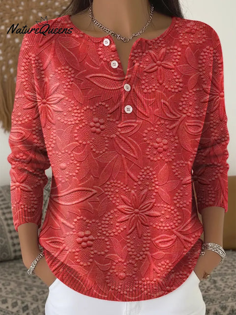 Women's Floral Pattern Art Print Buttoned Cardigan Sweater