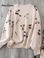 Women's Cozy Three-dimensional Embroidered And Beaded Pullover Sweater