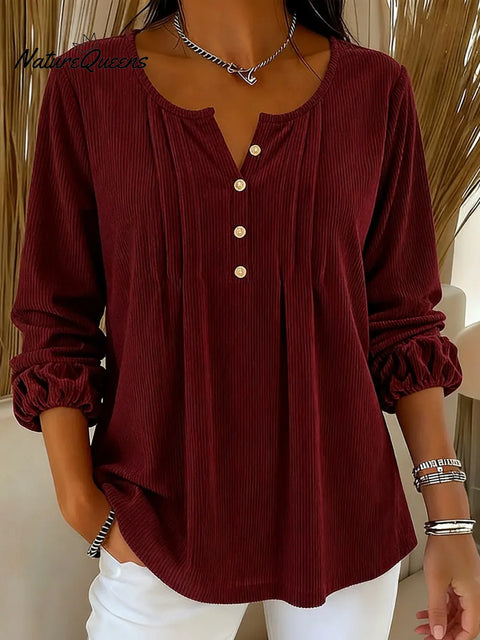 Women's Comfort Corduroy Pleated Cotton Top