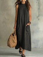 Women's Stand-collar Sleeveless Cotton-linen Dress