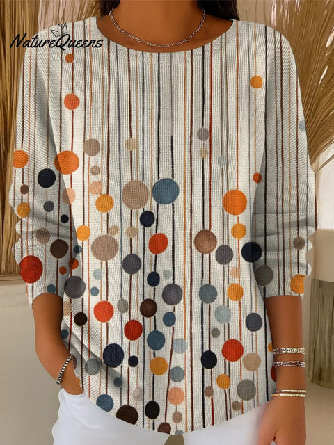 Women's Vertical Stripes And Dots Casual Pullover Sweater