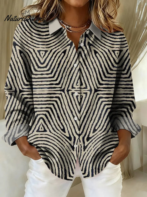 Women's Abstract Pattern Art Print Casual Cotton Shirt