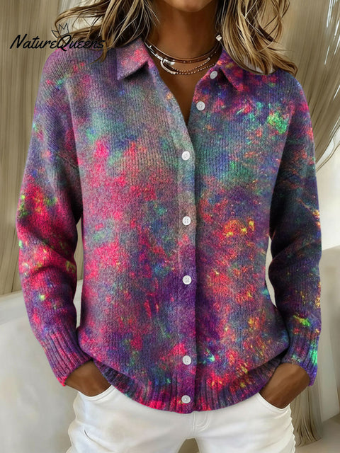 Women's Color Gradient Pattern Print Cowl Neck Sweater