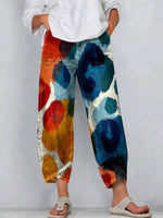 Women's Vintage Nationality Pattern Art Prints Casual Denim Cotton Pants